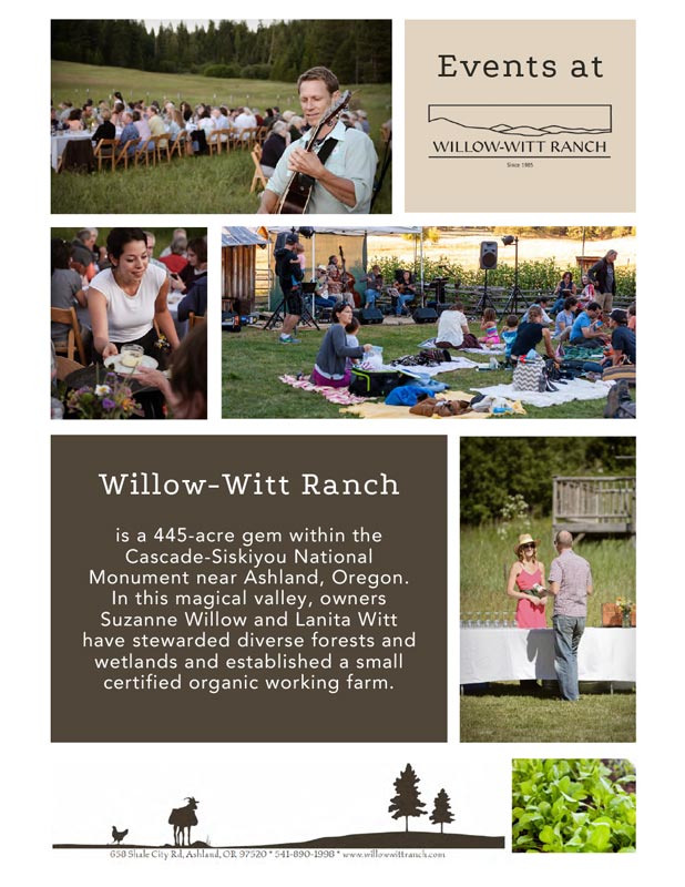 Events hosted at Willow-Witt Ranch, your Southern Oregon special event location in the Cascade Mountains but close to Ashland