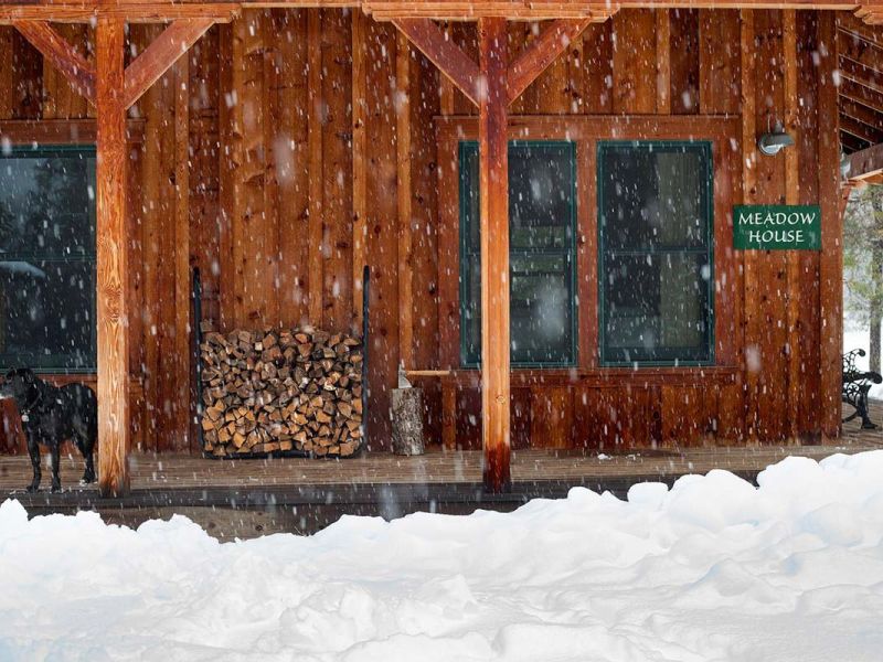 January snow falling at Meadow House