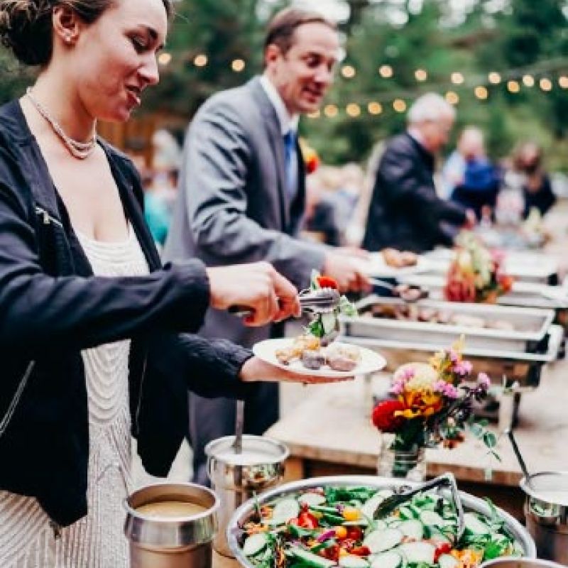 wedding reception buffet banquet guests partake in the feast