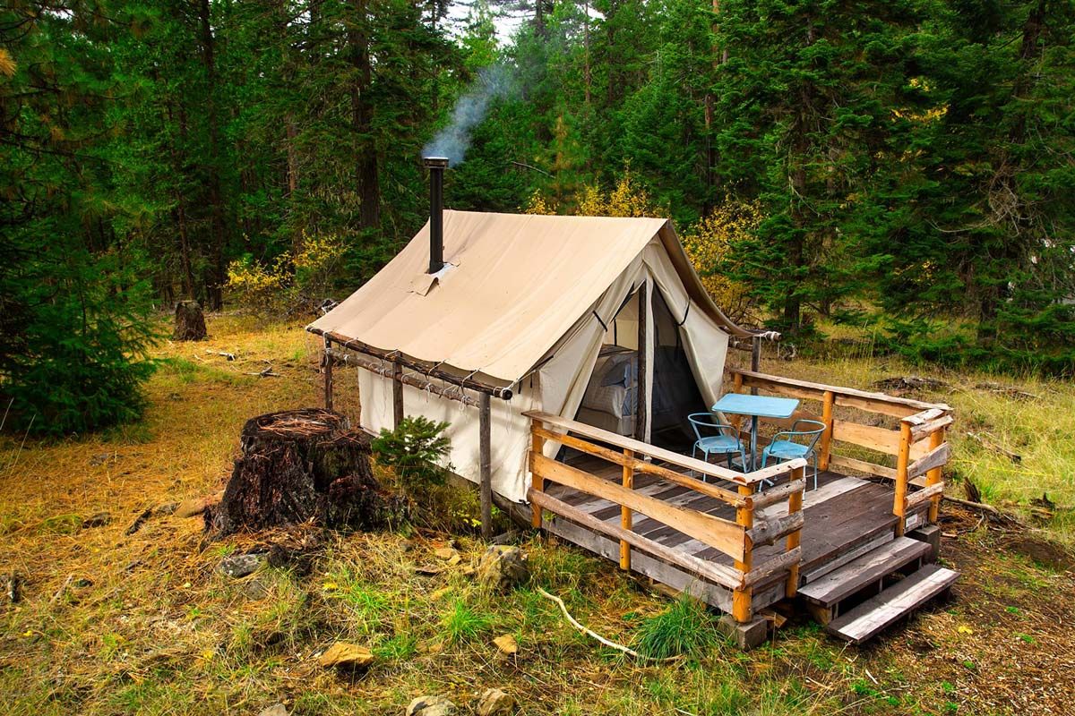 luxury wall tent camp site at Willow-Witt Ranch campground